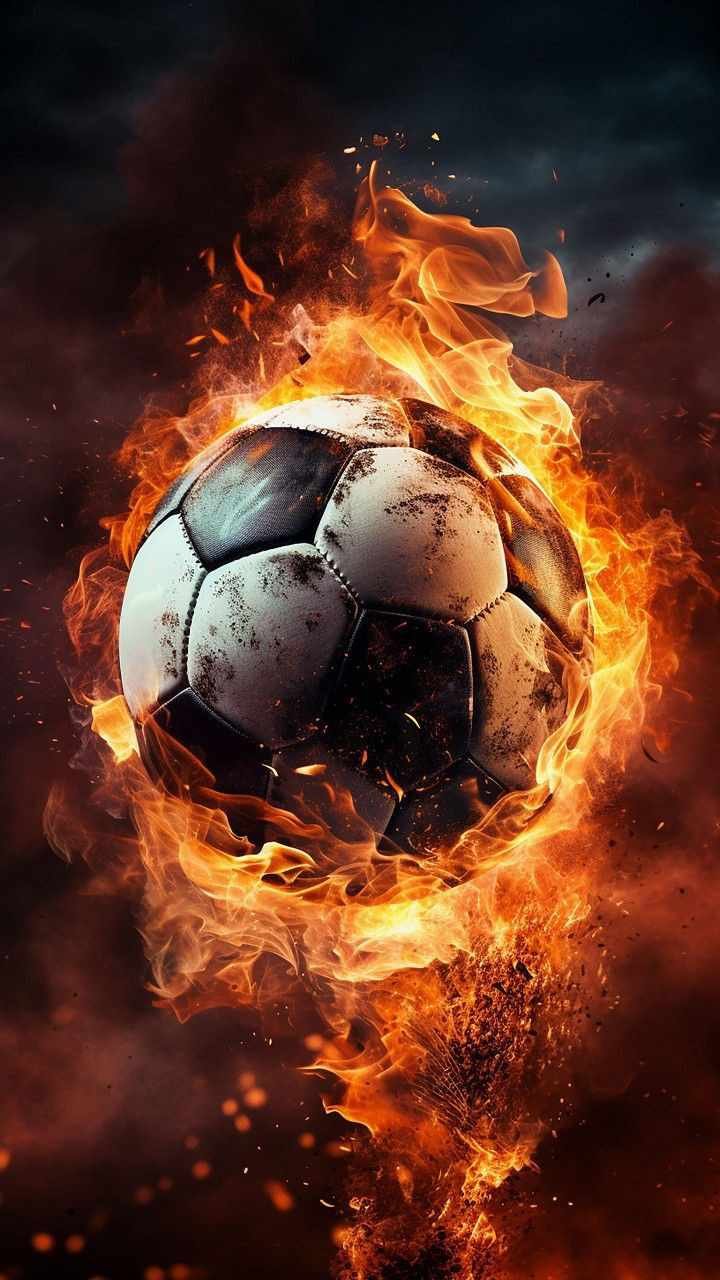 Bola de futebol com fogo para plano de fundo