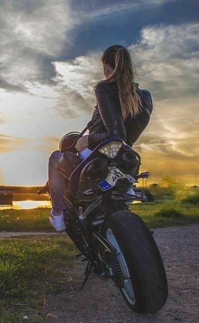 Papel de parede, mulher moto, paisagem