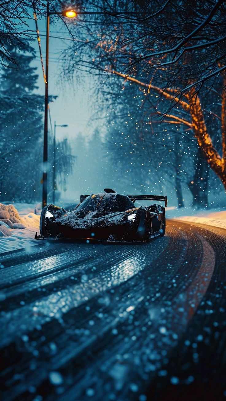 Carro em uma Noite de Neve