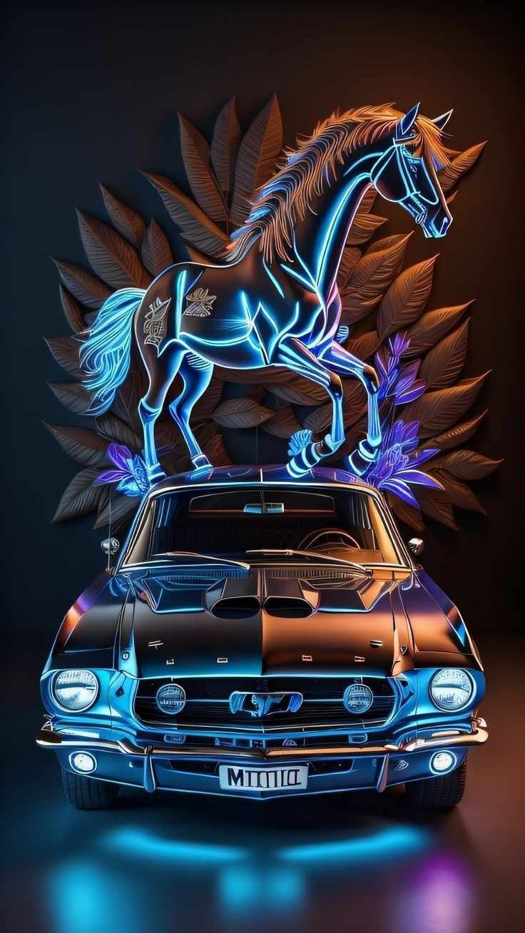 Carro e cavalo com listras azuis brilhantes