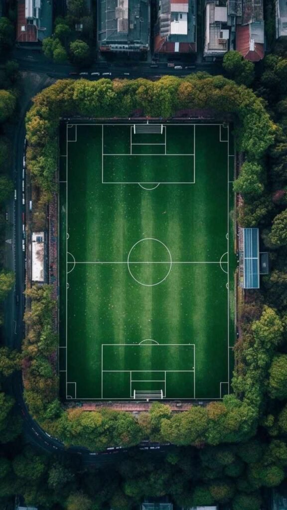 Visão do alto de um campo de futebol